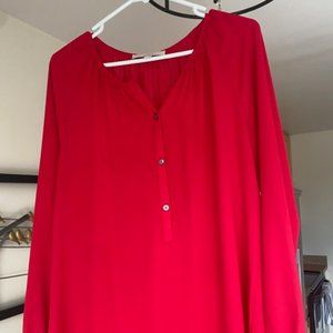 Ann Taylor Loft Red Long-Sleeve Blouse